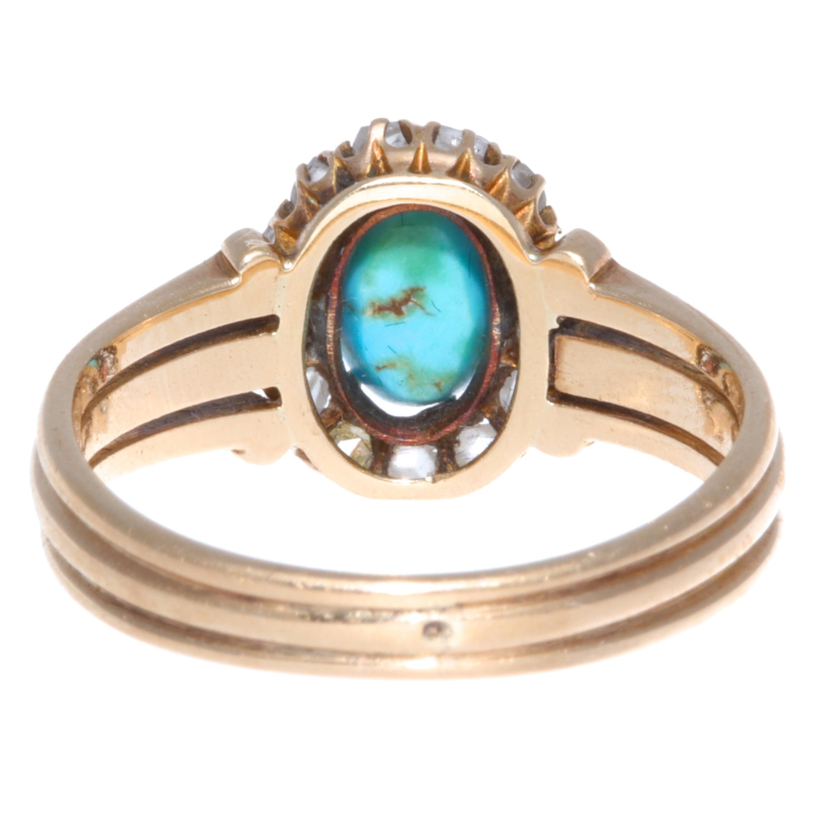 Victorian Turquoise Diamond 18 Karat Gold Cluster Ring In Good Condition In Beverly Hills, CA