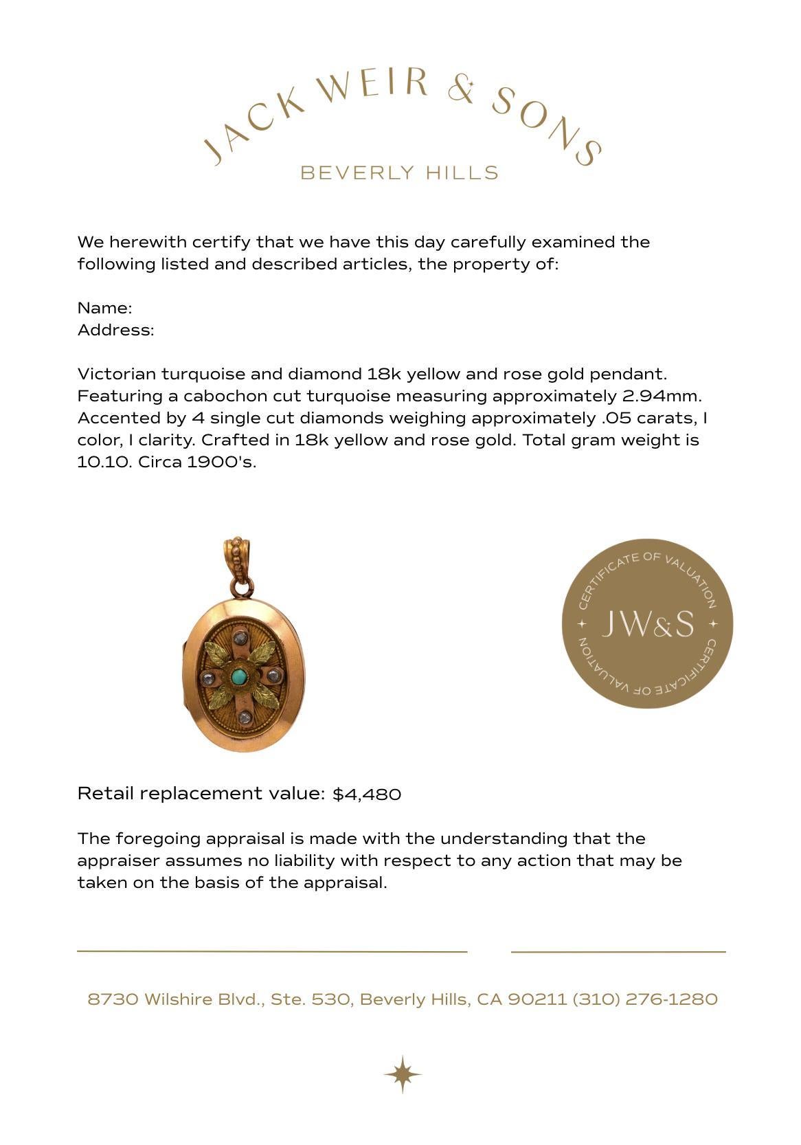 Victorian turquoise diamond 18k yellow and rose gold locket pendant For Sale 1