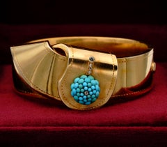 Victorian Turquoise Diamond Rare 18 Karat Heavy Gold Garter Bangle
