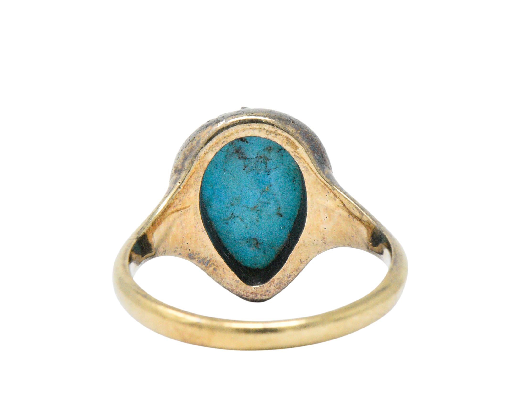 Victorian Turquoise Diamond Silver-Topped 14 Karat Gold Ring (Rosenschliff)