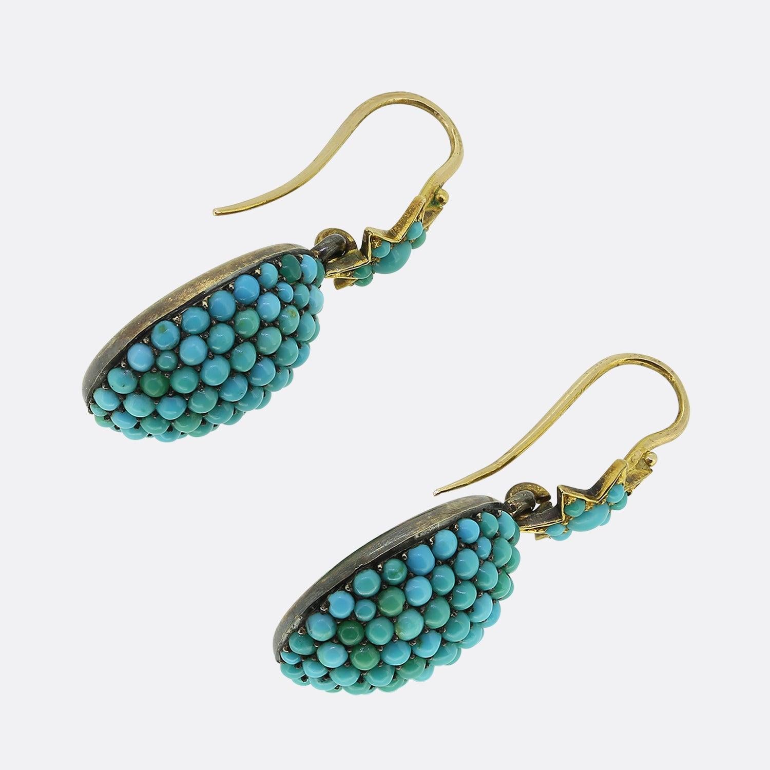 Round Cut Victorian Turquoise Drop Earrings