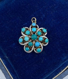 Victorian Turquoise Enamel Pendant 14 Karat Gold Necklace