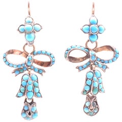 Victorian Silver Gilt Turquoise Flower and Bow Earrings