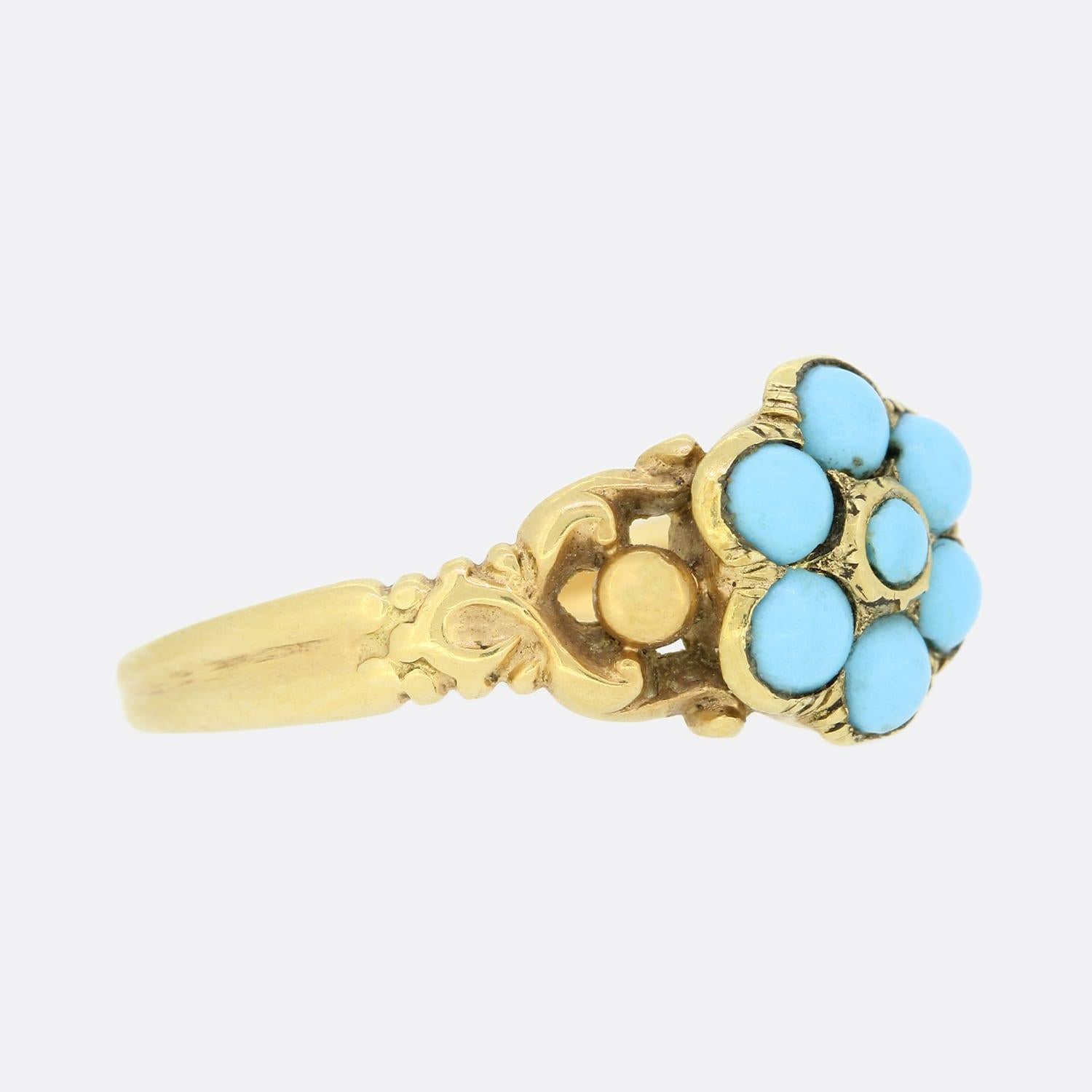 Round Cut Victorian Turquoise 'Forget Me Not' Cluster Ring For Sale