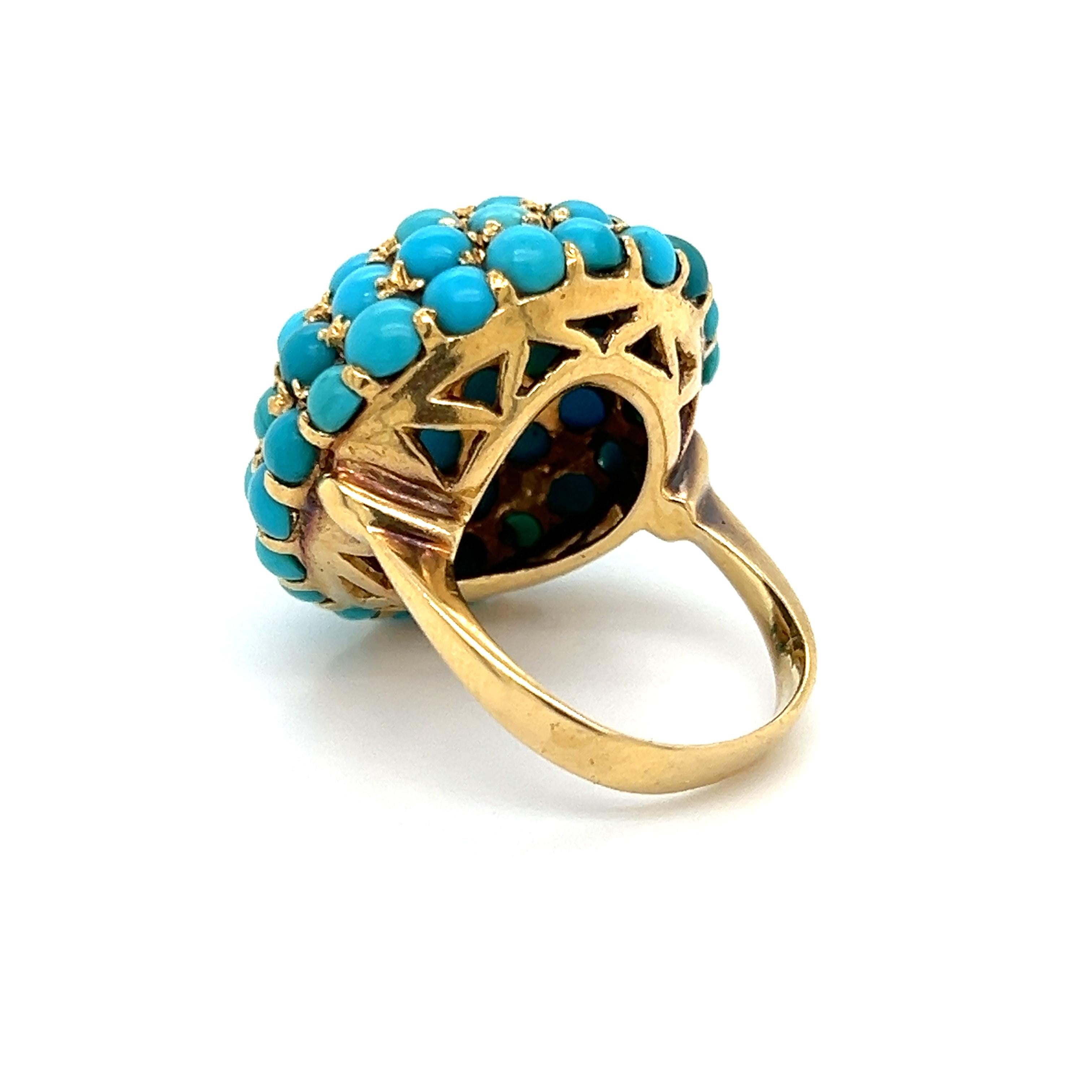 Victorian Turquoise Gemstone Bombe Cocktail Ring 18k Yellow Gold  In Good Condition For Sale In MIAMI, FL