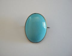 Victorian Turquoise Glass & Gilt Metal Brooch - Czech Republic - Circa 1900