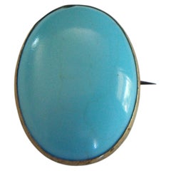 Victorian Turquoise Glass & Gilt Metal Brooch - Czech Republic - Circa 1900