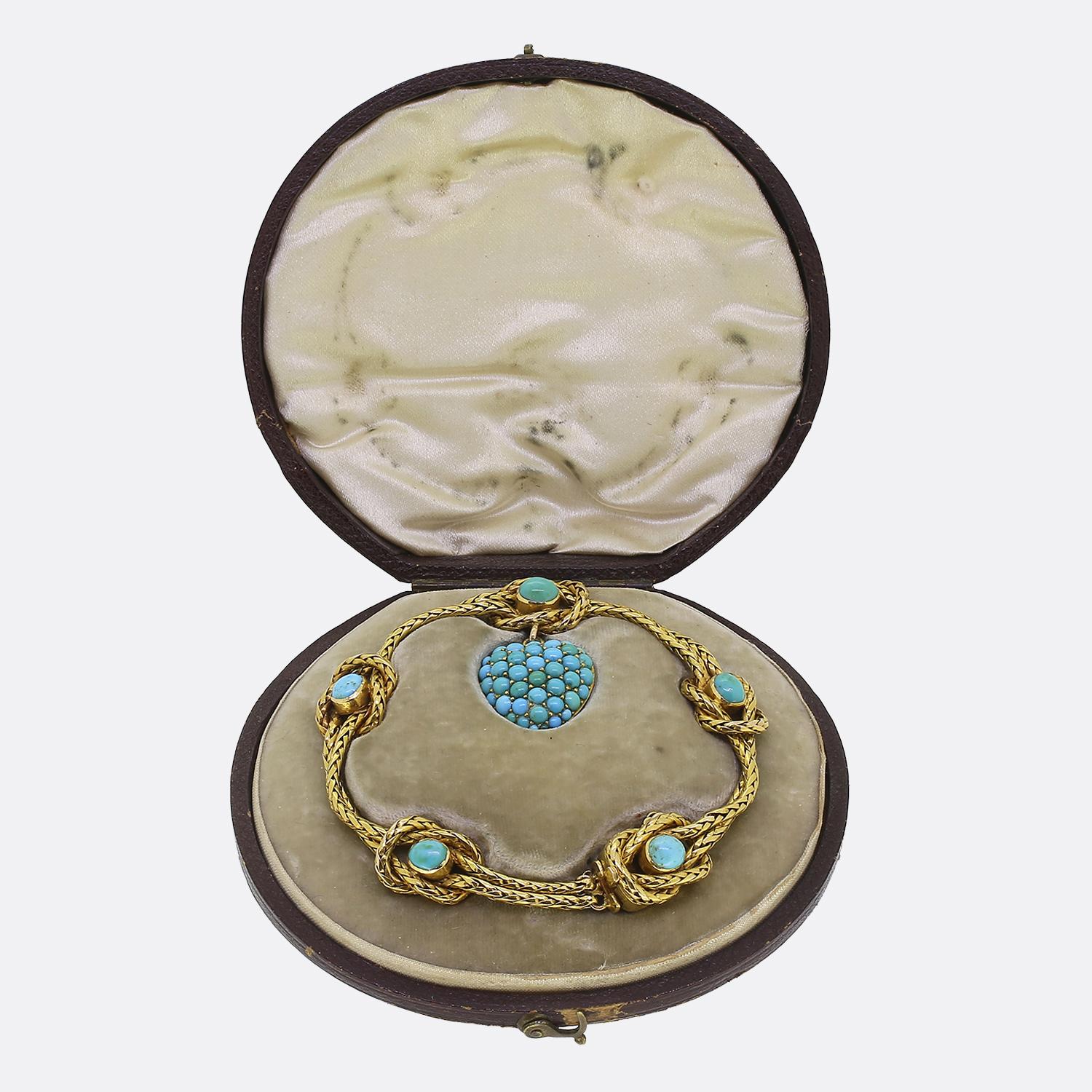 Bracelet victorien avec médaillon en forme de coeur en turquoise Bon état - En vente à London, GB