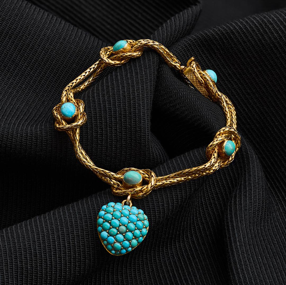 Bracelet victorien avec médaillon en forme de coeur en turquoise Unisexe en vente