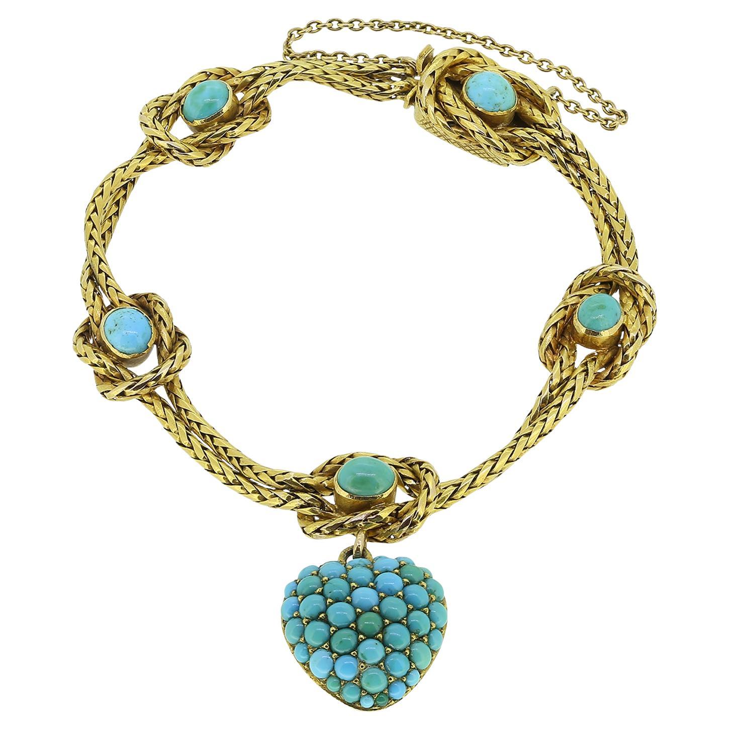 Bracciale vittoriano con medaglione a cuore in turchese