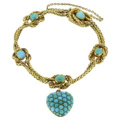 Bracciale vittoriano con medaglione a cuore in turchese