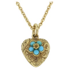 Victorian Turquoise Heart Locket Necklace