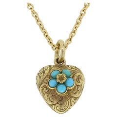 Collier de pendentifs en forme de coeur en turquoise de l'époque victorienne