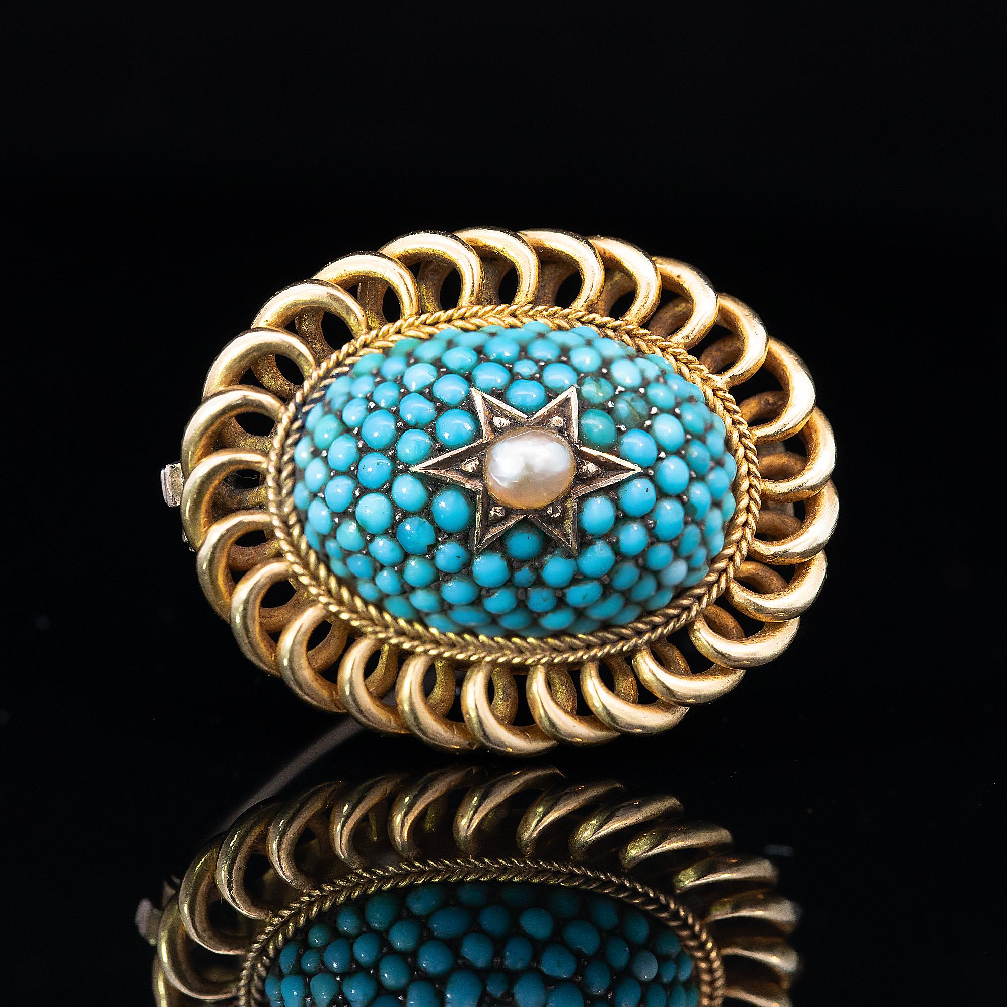 Victorian Turquoise Locket Brooch Circa 1870 For Sale 2