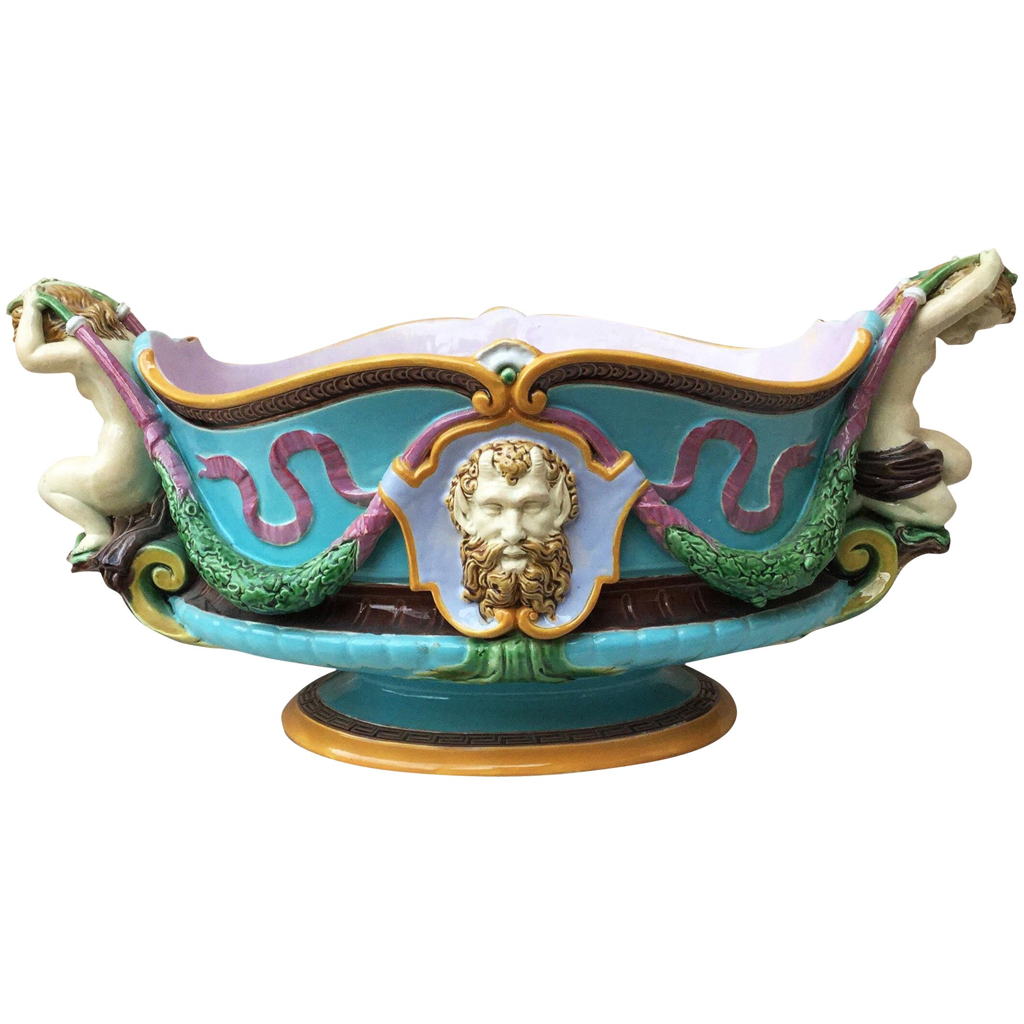 Victorian Turquoise Majolica Jardiniere Renaissance Minton, circa 1876