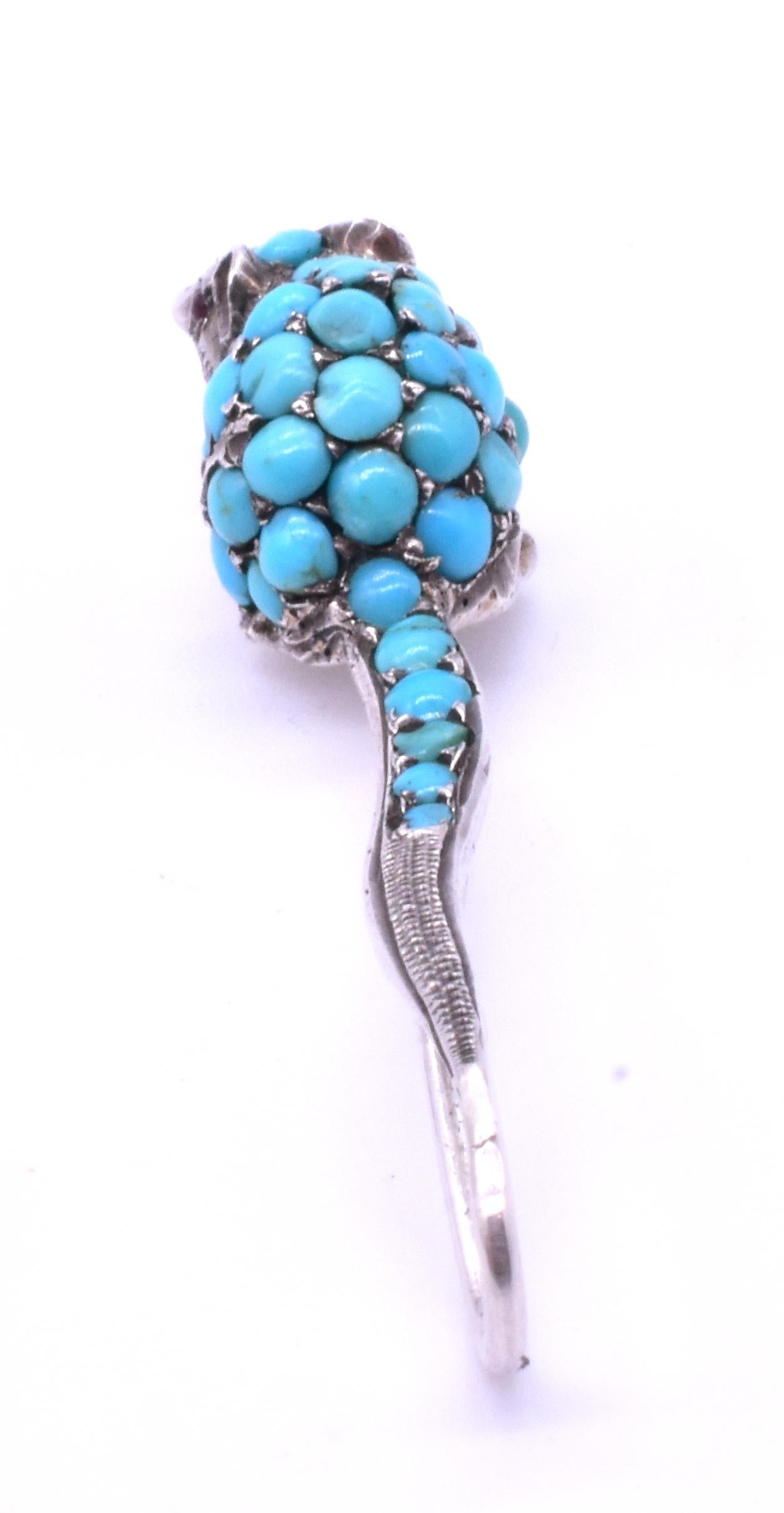 Cabochon Victorian Turquoise on Silver Mice Pendants