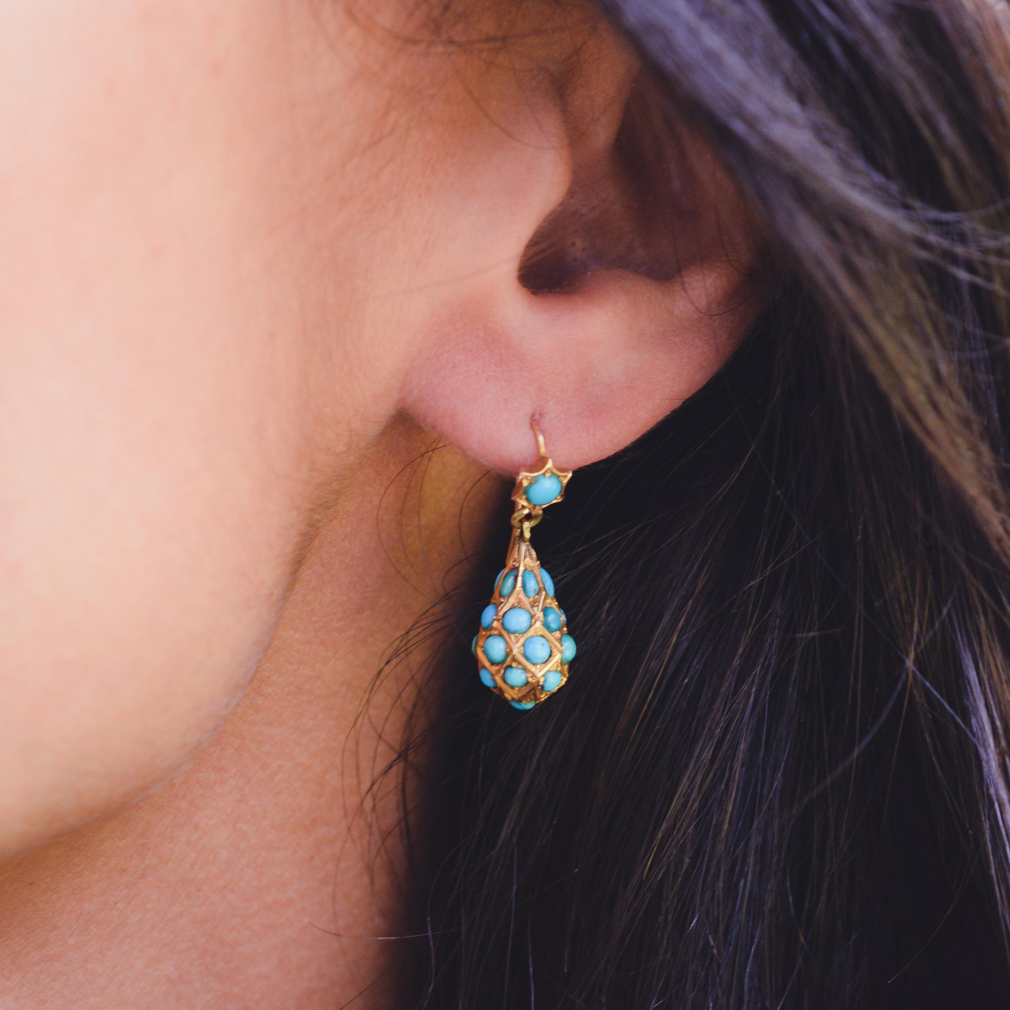 Victorian Turquoise Pear Drop Earrings 1