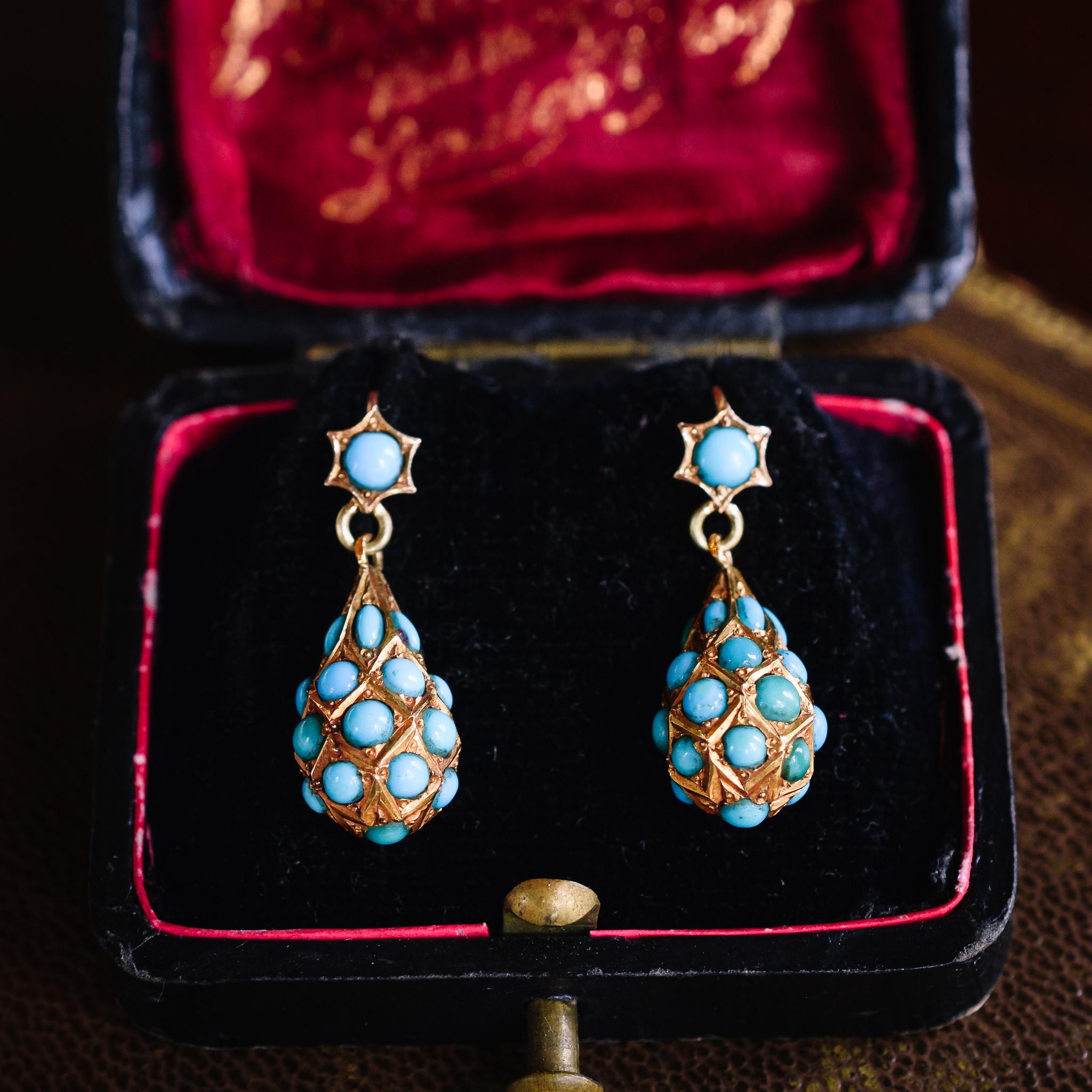 Victorian Turquoise Pear Drop Earrings 2