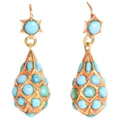 Antique Victorian Turquoise Pear Drop Earrings