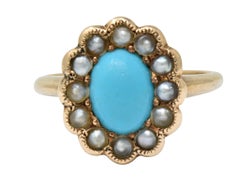 Victorian Turquoise Pearl 14 Karat Rose Gold Cluster Ring
