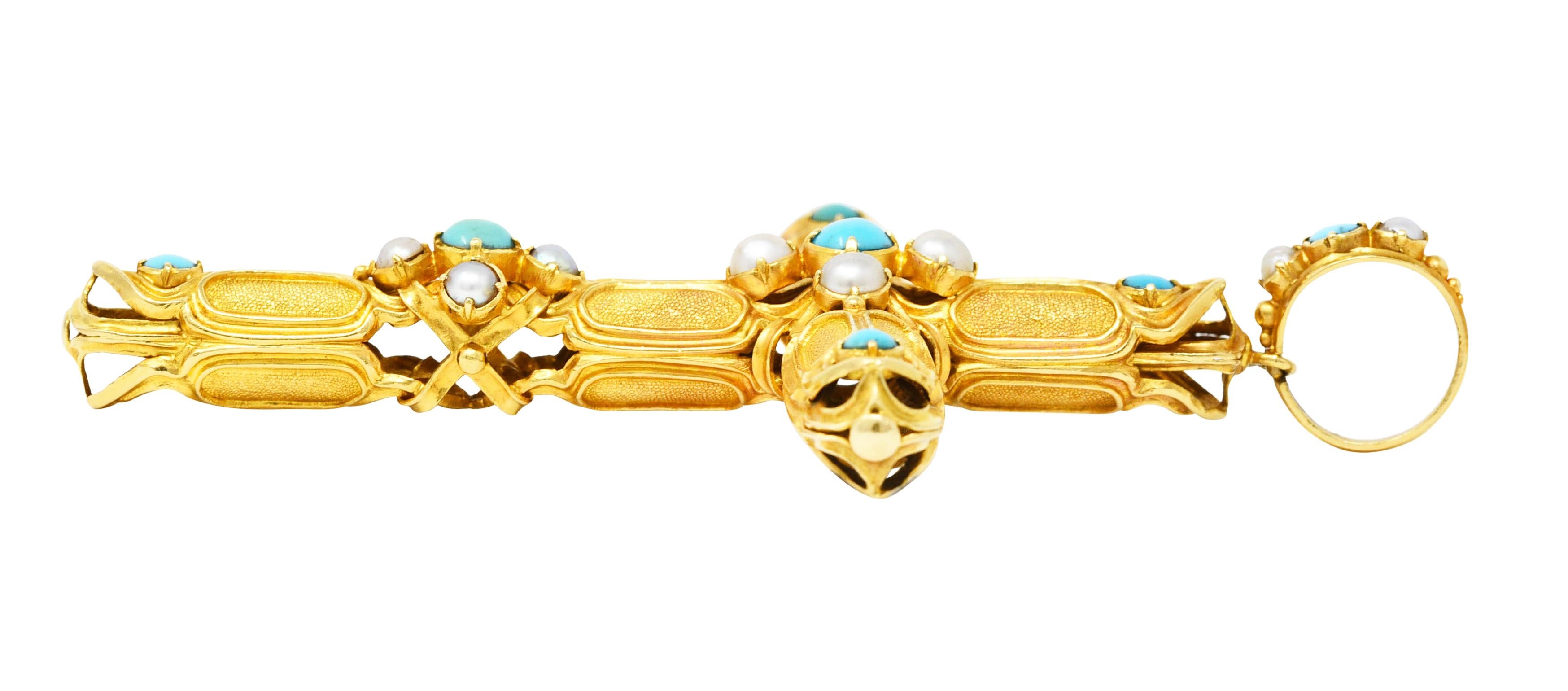 Women's or Men's Victorian Turquoise Pearl 18 Karat Yellow Gold Cross Vintage Pendant