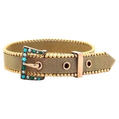 Victorian Turquoise 
Pearl 9K Gold Adjustable Belt Bracelet