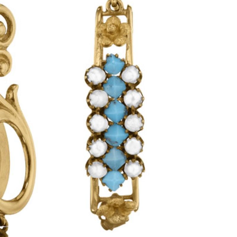 Victorian Turquoise, Pearl and Gold Scroll Earrings In Excellent Condition In New York, NY