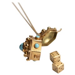 Victorian Turquoise Pendant with Dice 18 Karat Yellow Gold