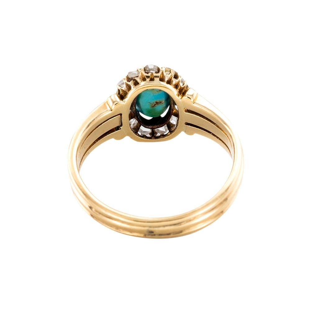 Victorian Turquoise Rose Cut Diamonds Yellow Gold Ring 1
