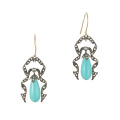 Victorian Turquoise Round Diamond Gold Dangle Earrings
