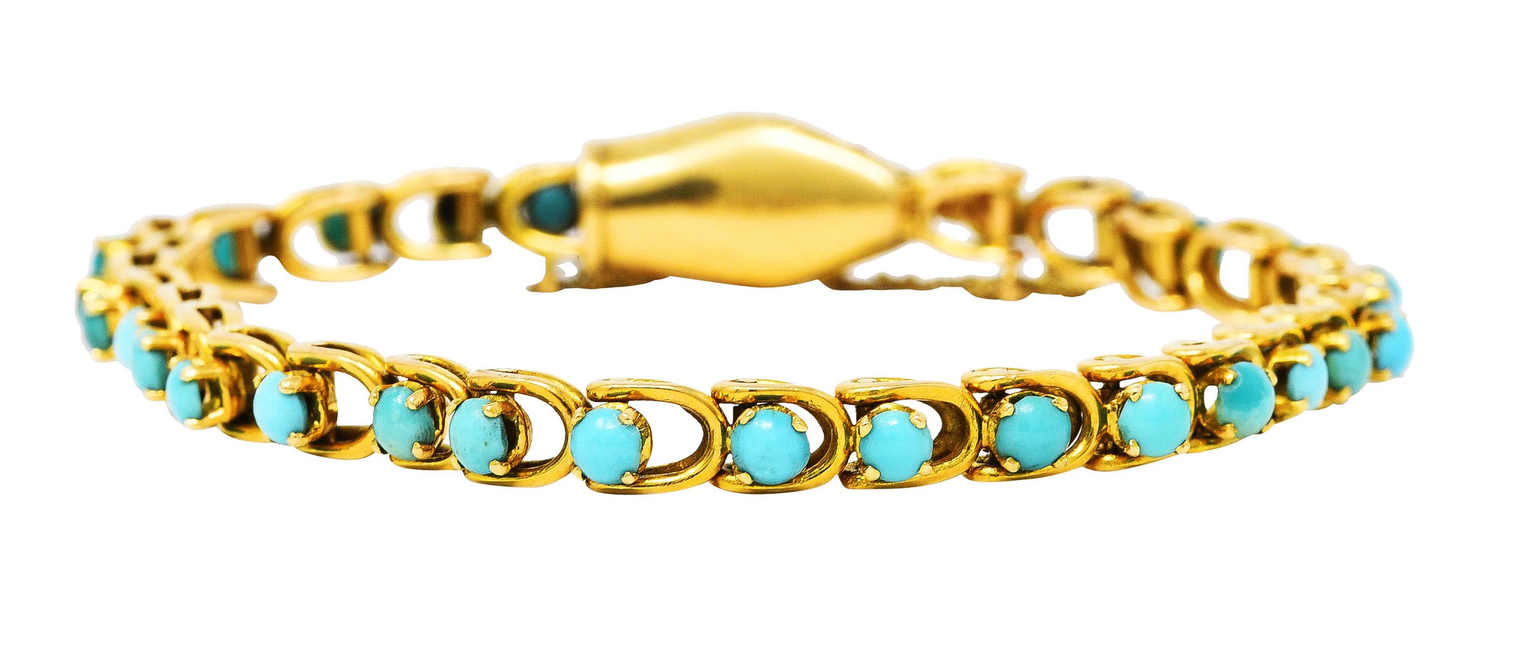 Cabochon Victorian Turquoise Ruby 18 Karat Yellow Gold Antique Snake Bracelet