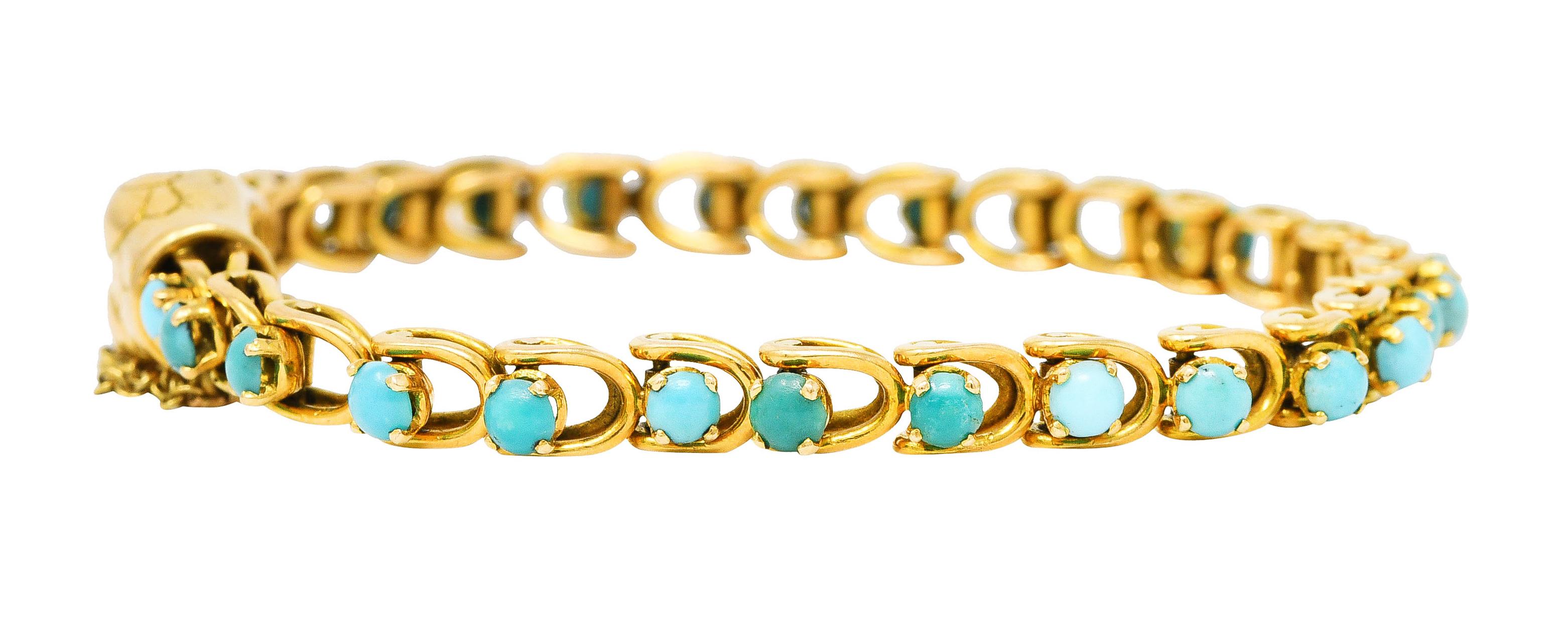 Victorian Turquoise Ruby 18 Karat Yellow Gold Antique Snake Bracelet In Excellent Condition In Philadelphia, PA