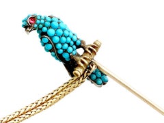 Victorian Turquoise Ruby and Diamond Falcon Pin Brooch