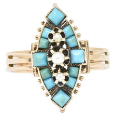 Victorian Turquoise Seed Pearl and 14 Karat Rose Gold Ring