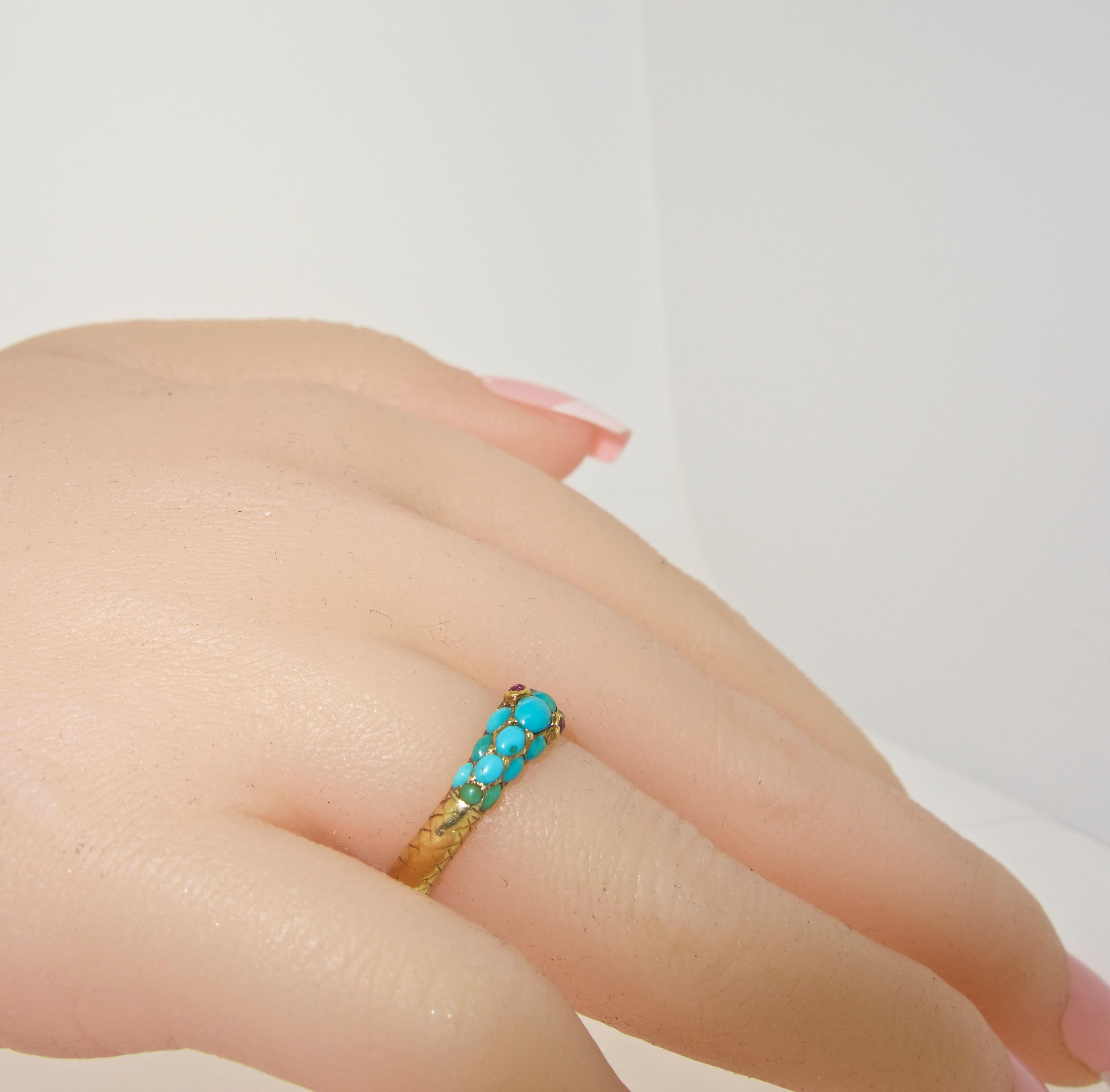 Women's or Men's Victorian Turquoise Serpent Ring, circa 1870