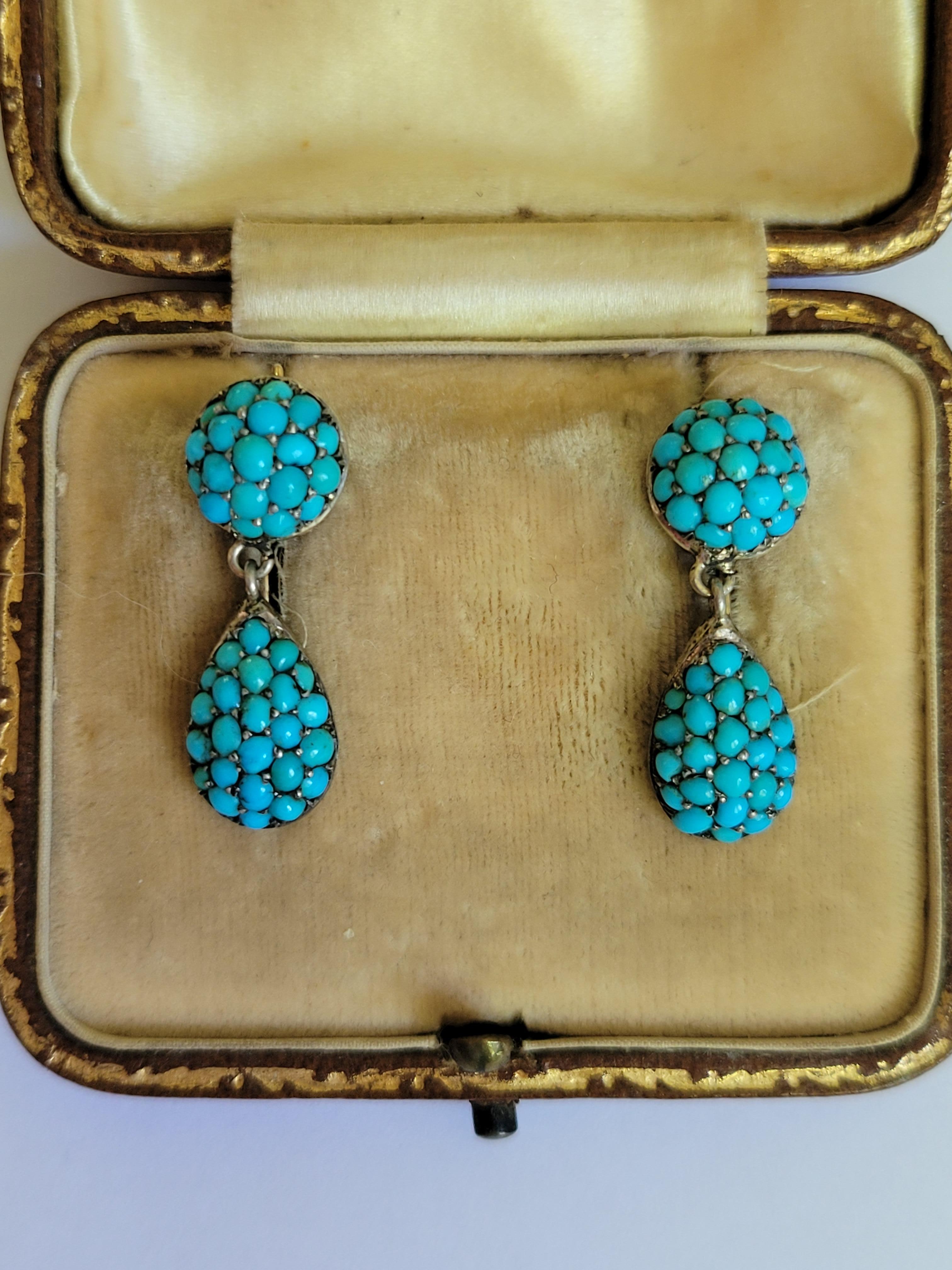 Victorian Turquoise Silver drop earrings In Good Condition For Sale In Boston, Lincolnshire