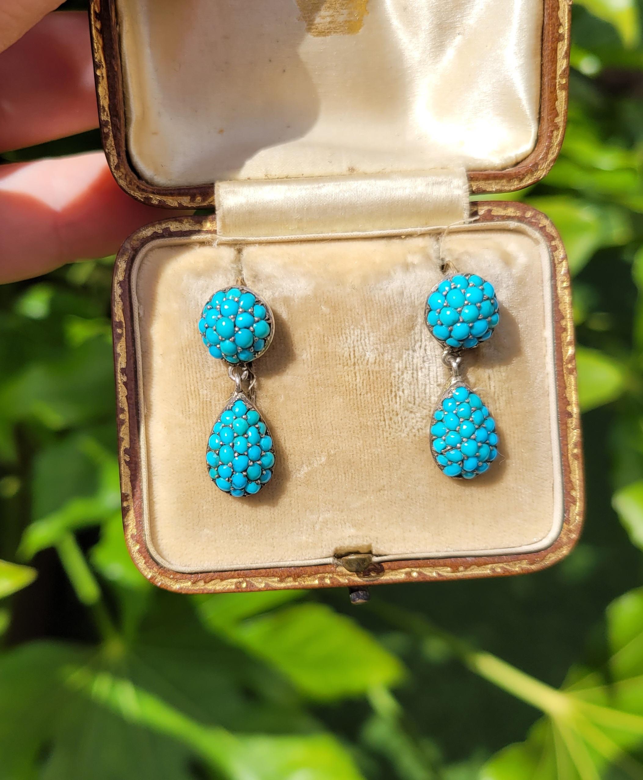 Victorian Turquoise Silver drop earrings For Sale 2