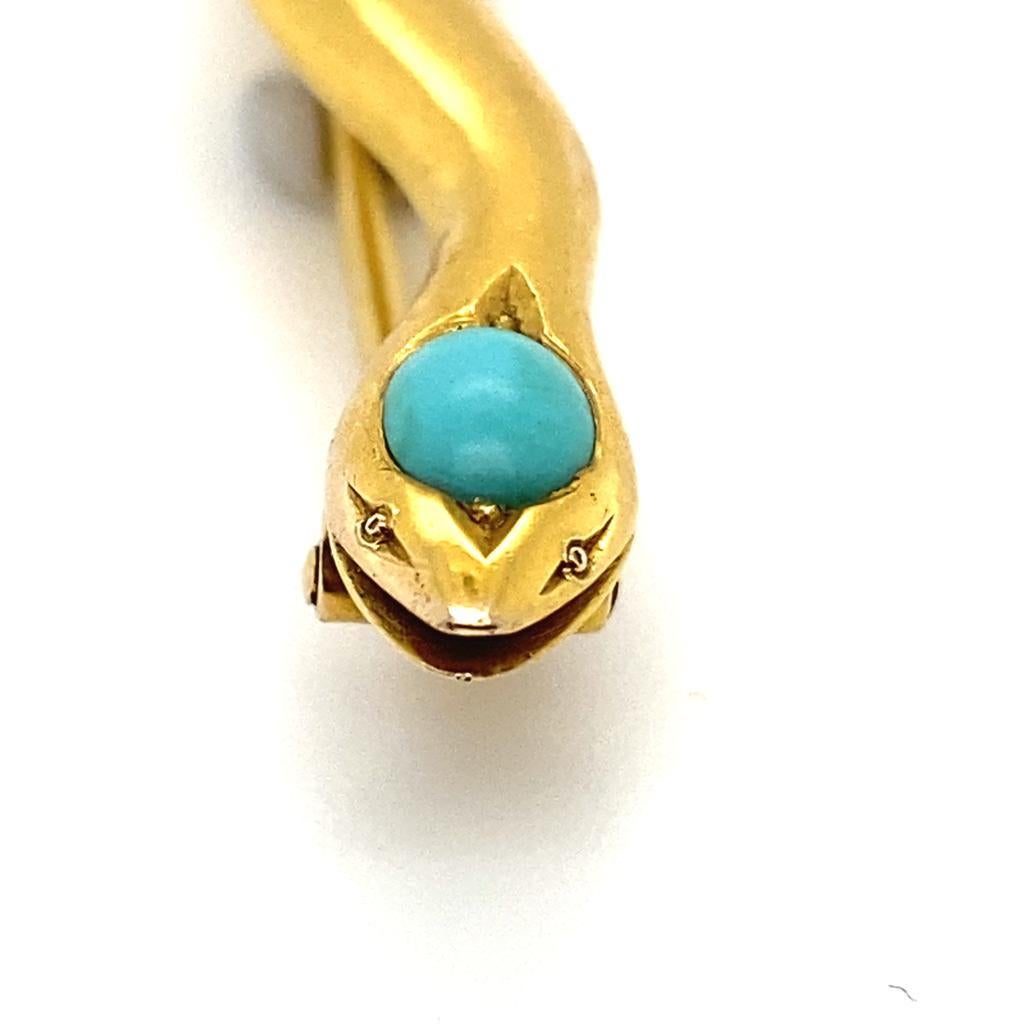 Late Victorian Victorian Turquoise Snake Brooch 18 Karat Yellow Gold For Sale