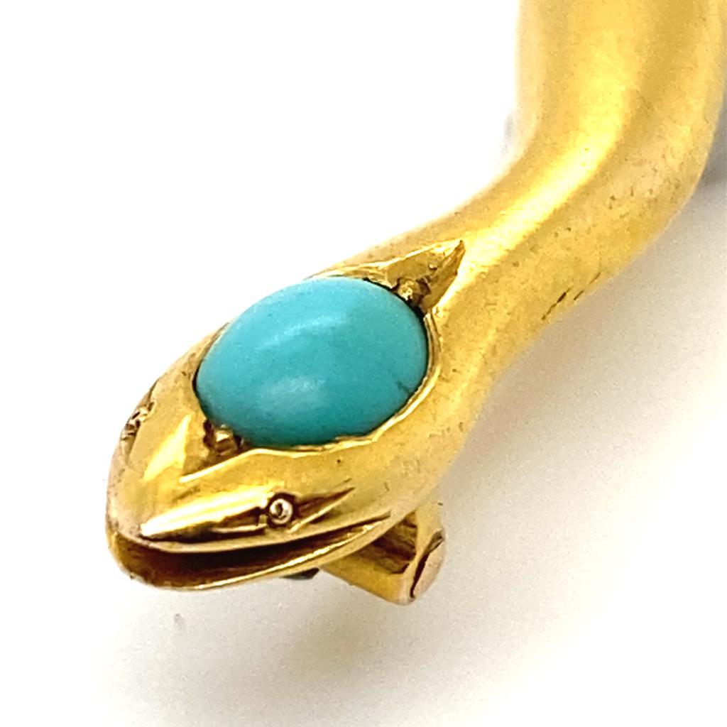 Victorian Turquoise Snake Brooch 18 Karat Yellow Gold In Good Condition For Sale In London, GB