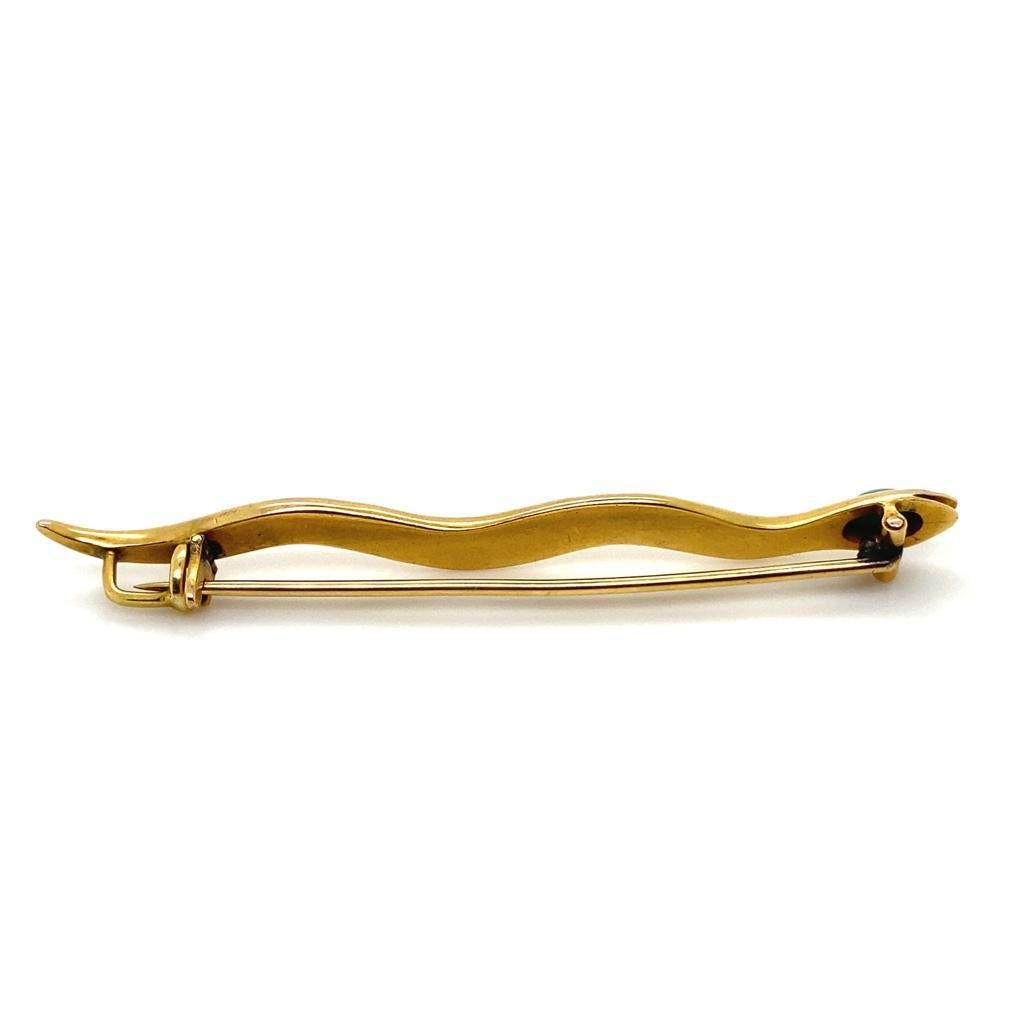 Women's or Men's Victorian Turquoise Snake Brooch 18 Karat Yellow Gold For Sale