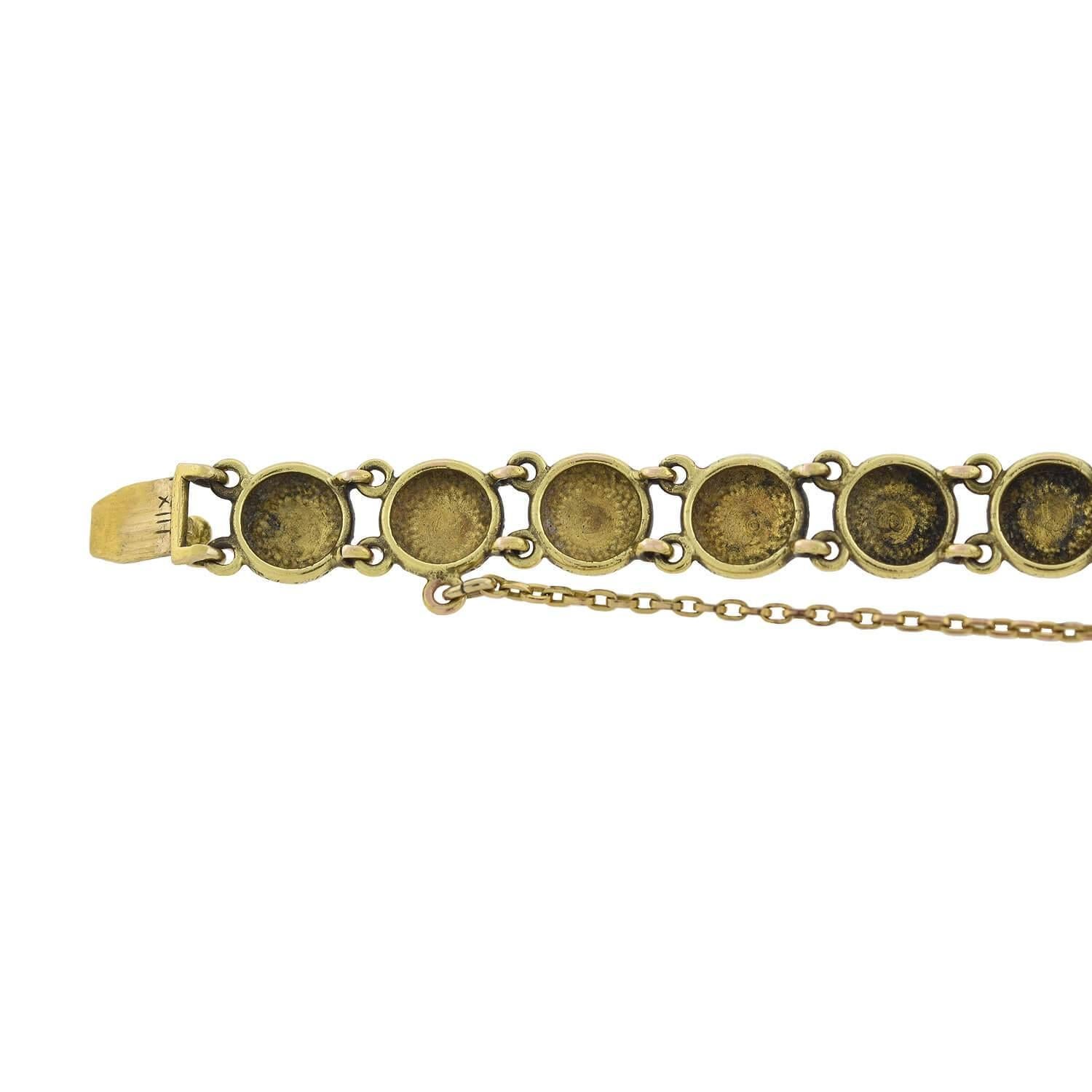 Bracelet à maillons boutons texturés turquoise de style victorien Bon état - En vente à Narberth, PA