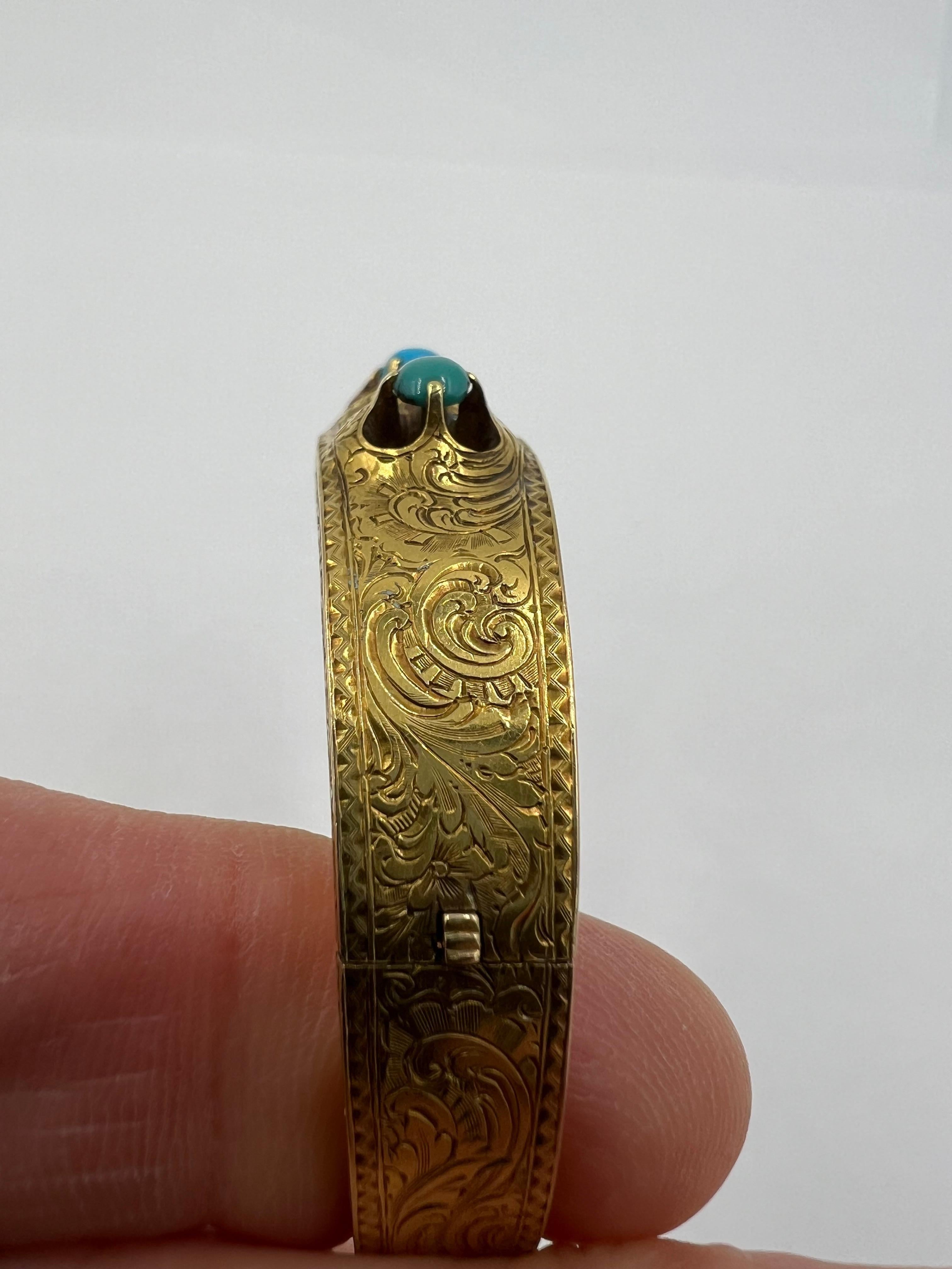 Victorian Turquoise Yellow Gold Bangle Bracelet  In Good Condition For Sale In Los Angeles, CA