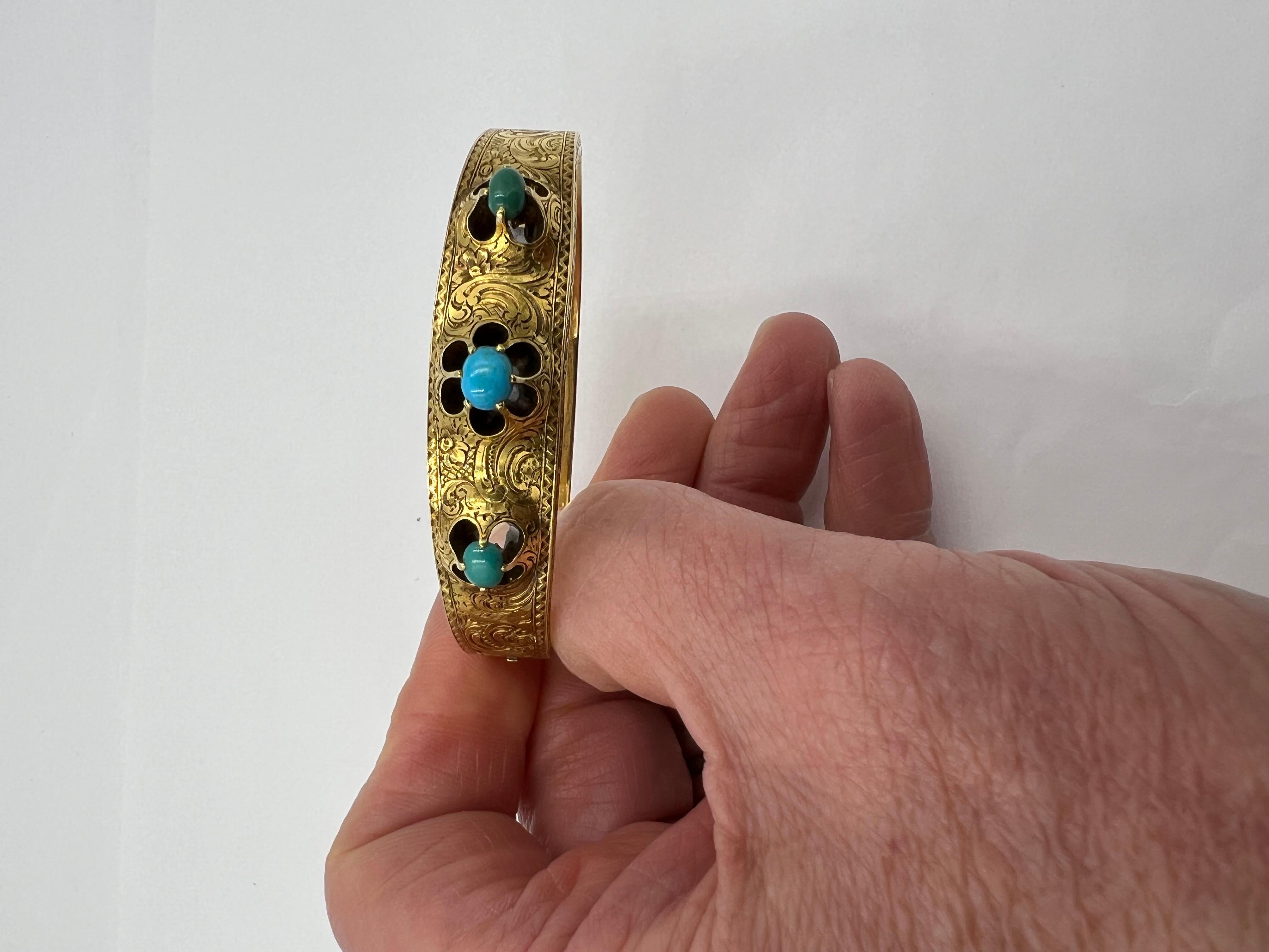 Victorian Turquoise Yellow Gold Bangle Bracelet  For Sale 1