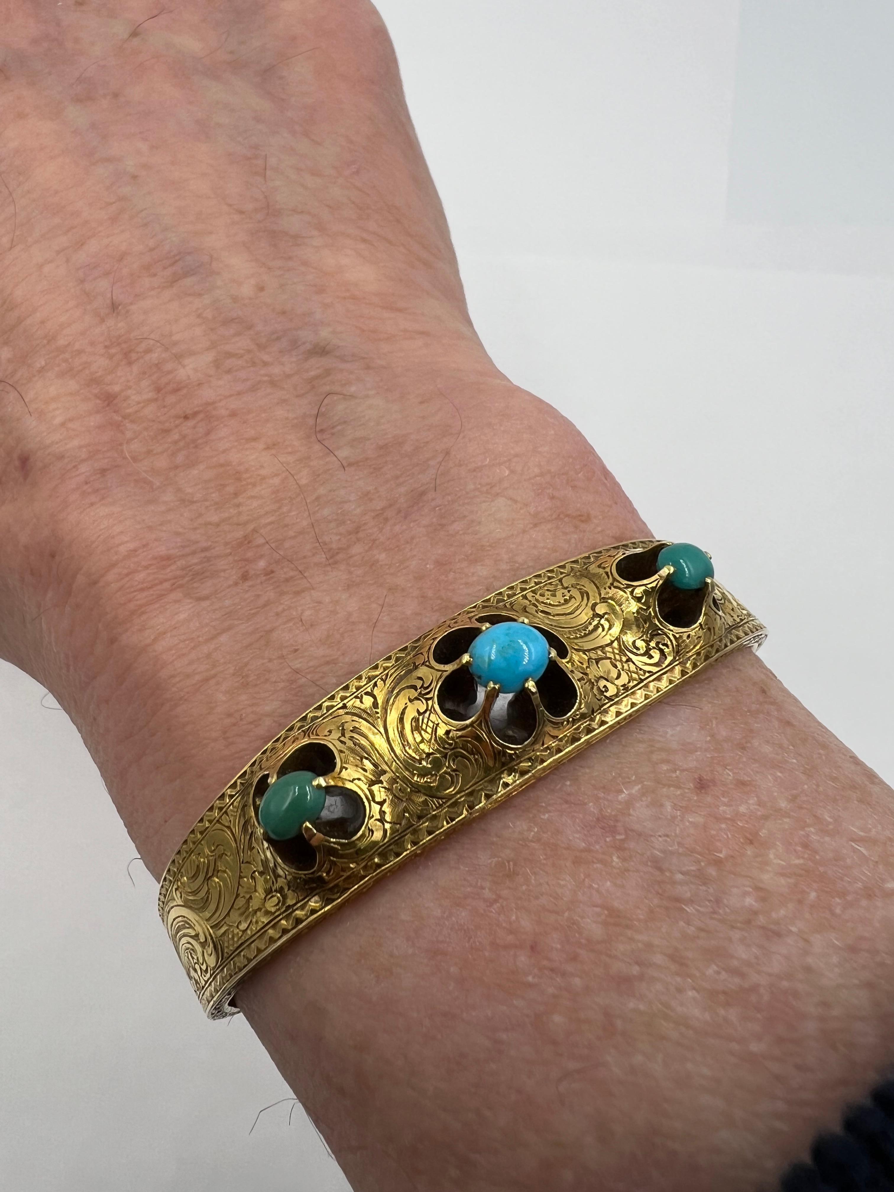 Victorian Turquoise Yellow Gold Bangle Bracelet  For Sale 3