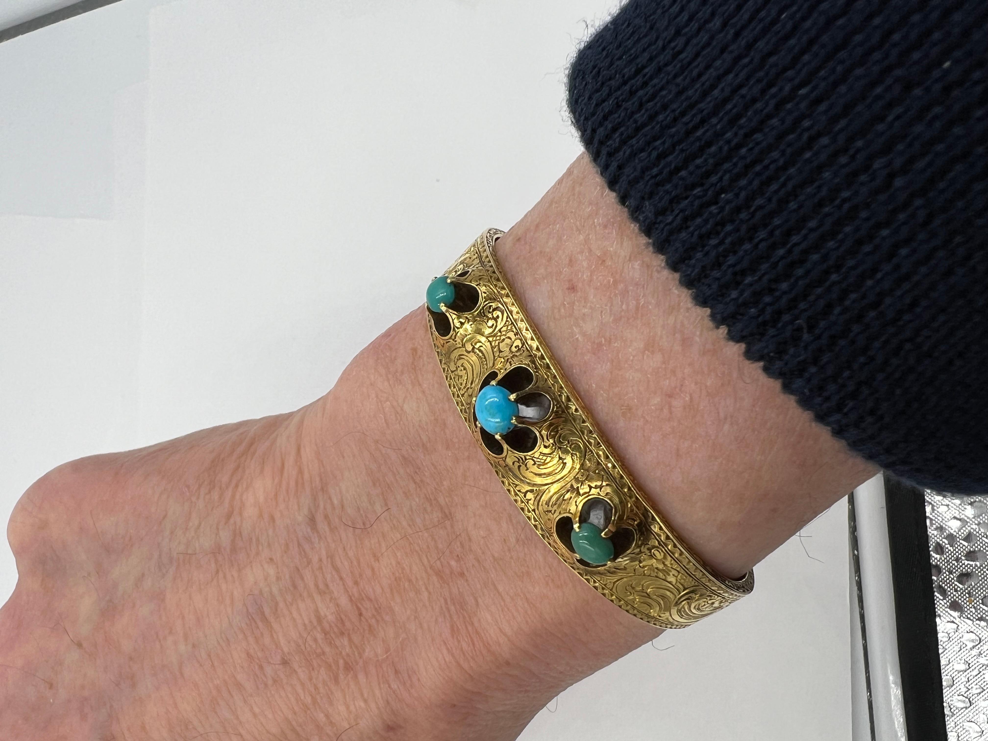 Victorian Turquoise Yellow Gold Bangle Bracelet  For Sale 4
