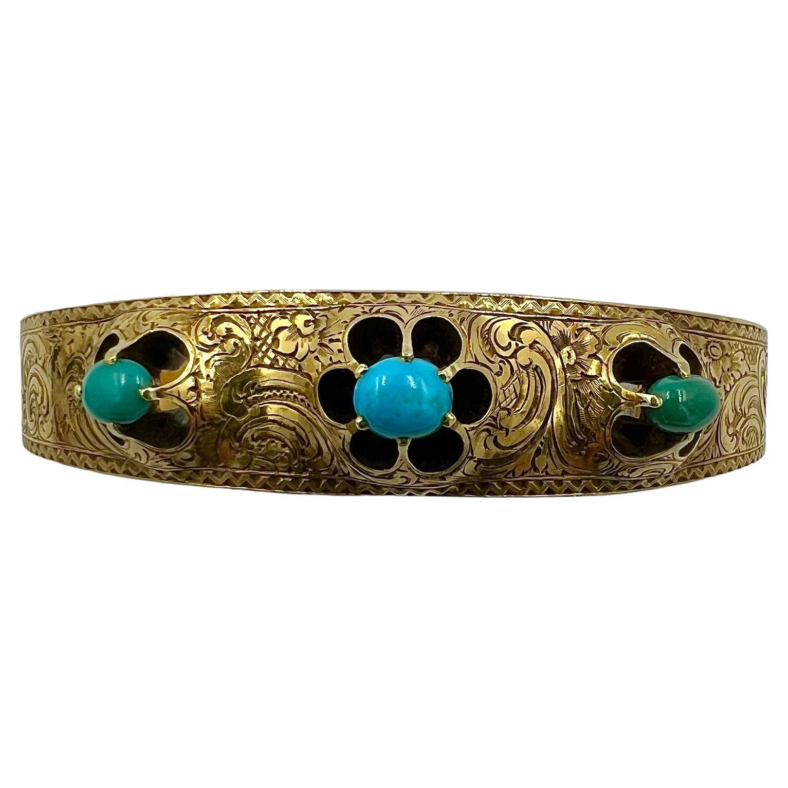 Victorian Turquoise Yellow Gold Bangle Bracelet  For Sale