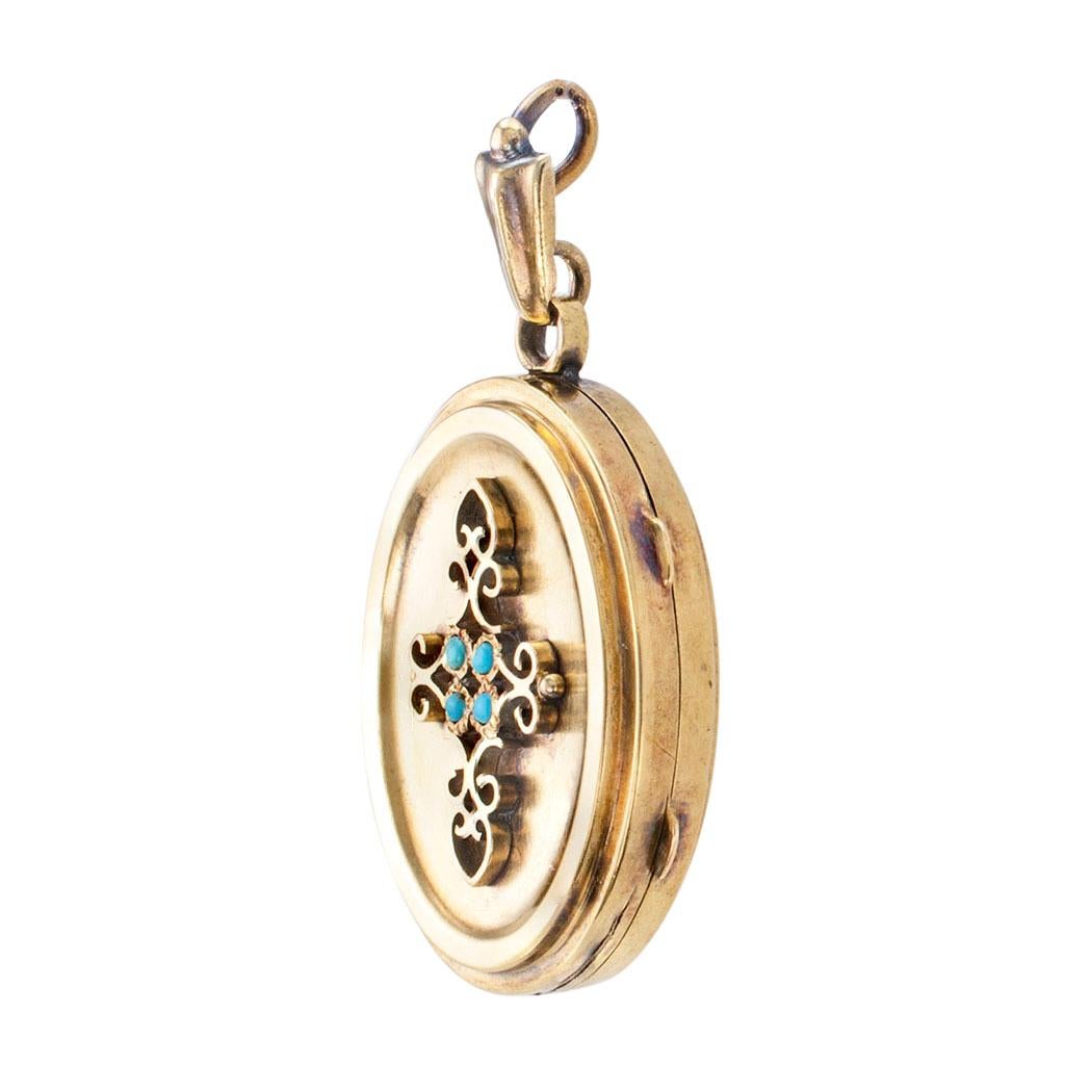 Cabochon Victorian Turquoise Yellow Gold Hinged Locket