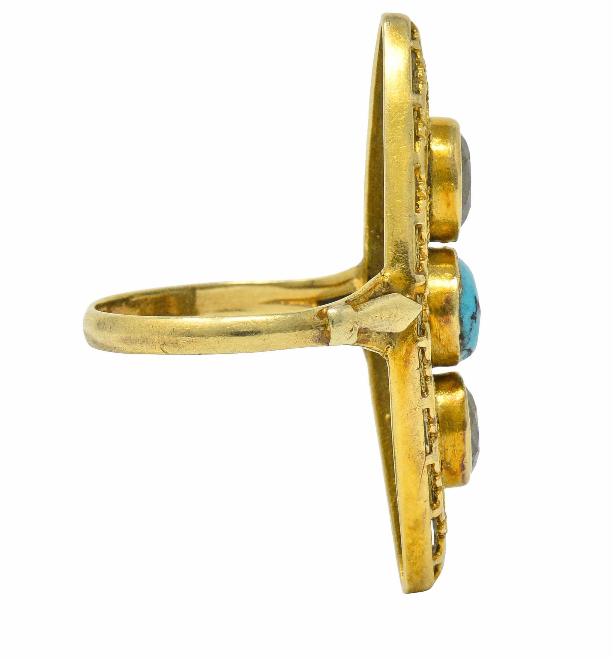 Women's or Men's Victorian Turquoise Zircon 14 Karat Gold Navette Ring