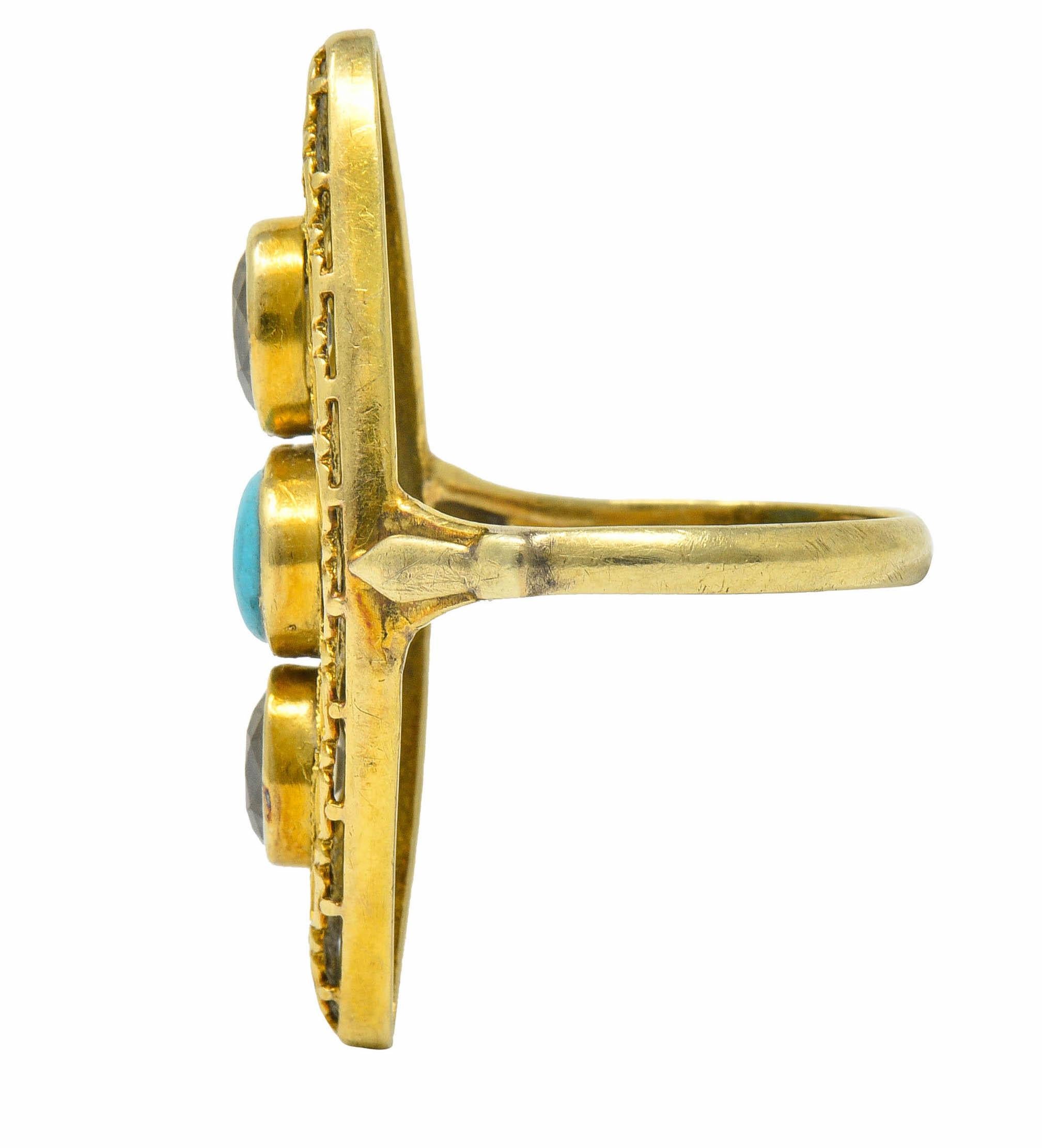 Victorian Turquoise Zircon 14 Karat Gold Navette Ring 1