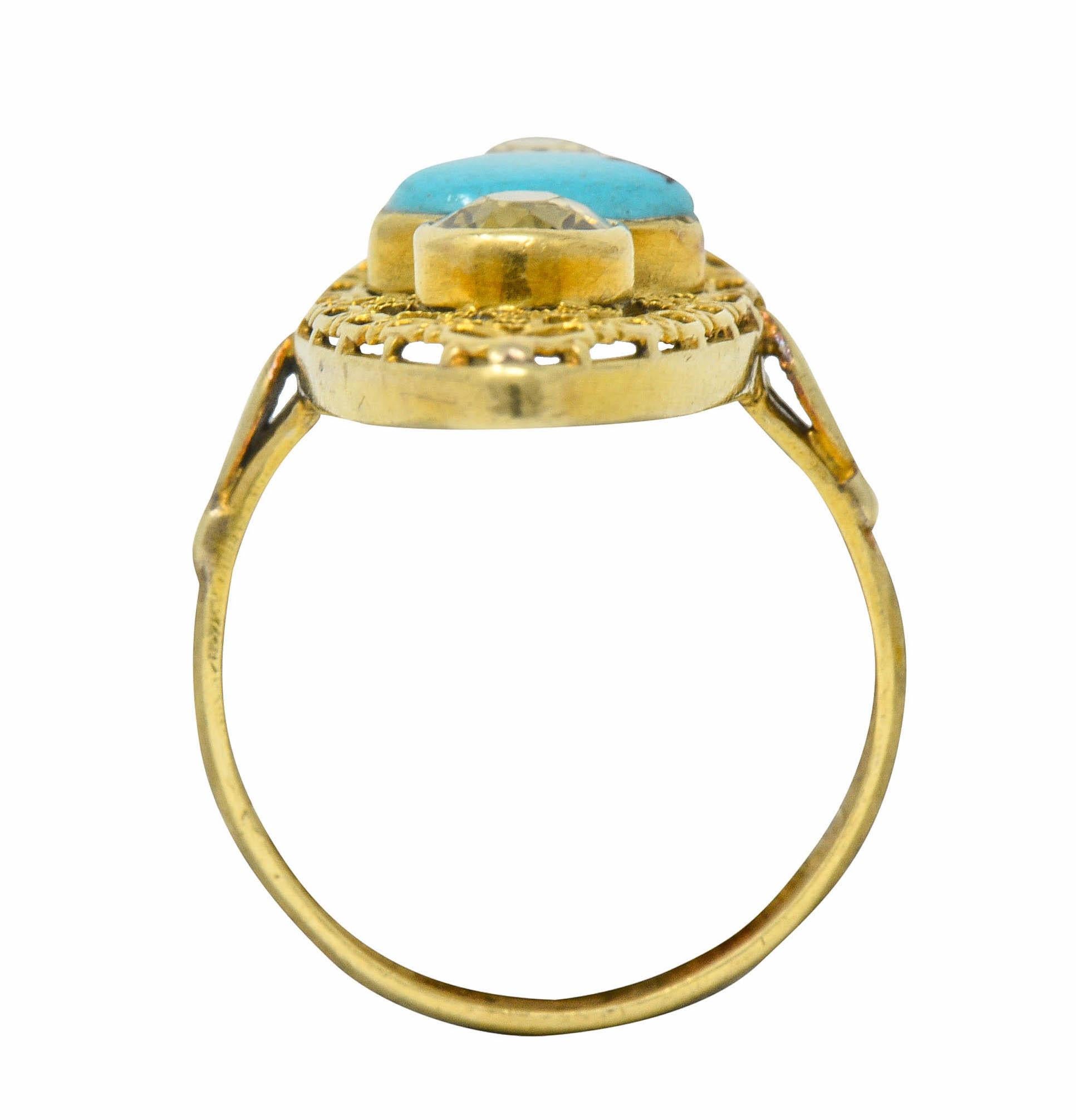 Victorian Turquoise Zircon 14 Karat Gold Navette Ring 4